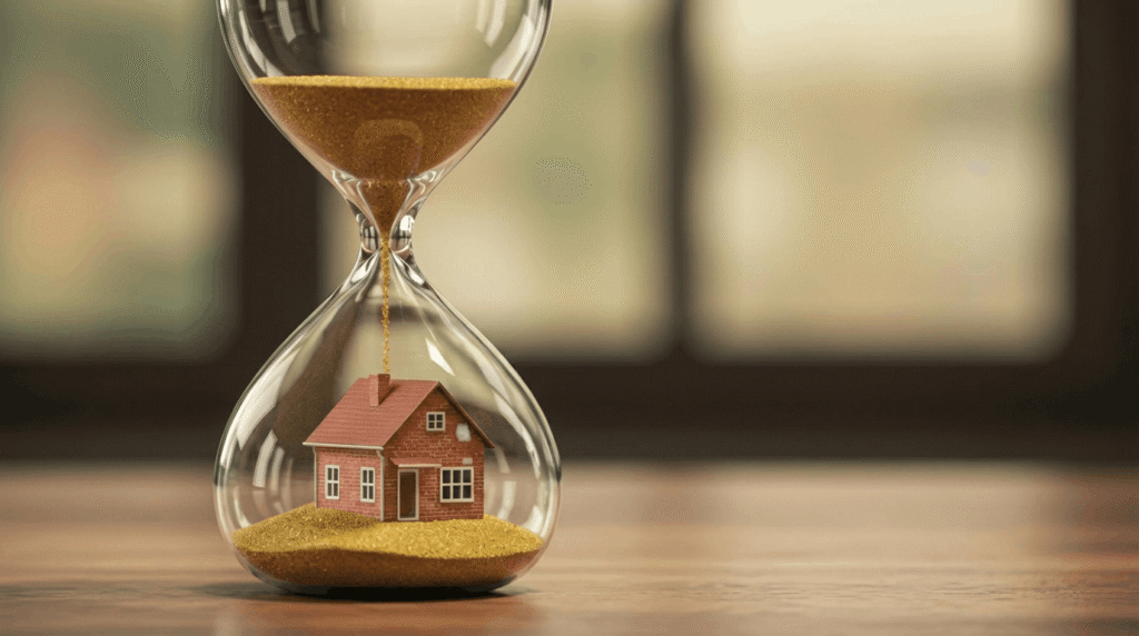 A person looking at a calendar and a house key, representing the anticipation and timeline of a property transaction.