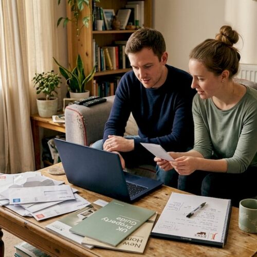 Couple reviewing UK home buying paperwork