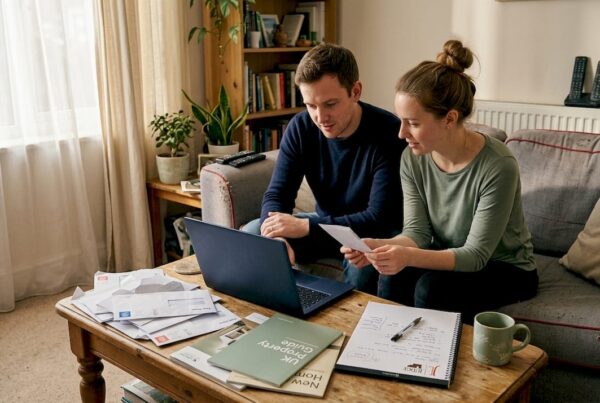 Couple reviewing UK home buying paperwork