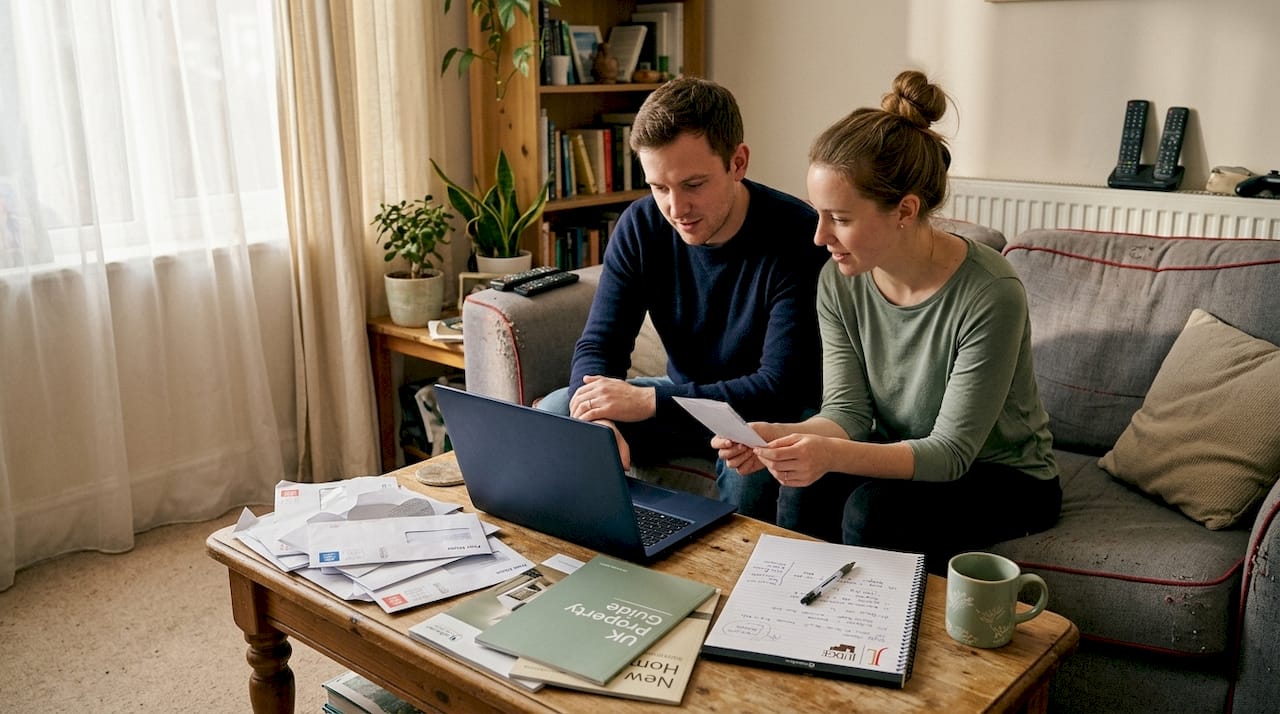 Couple reviewing UK home buying paperwork