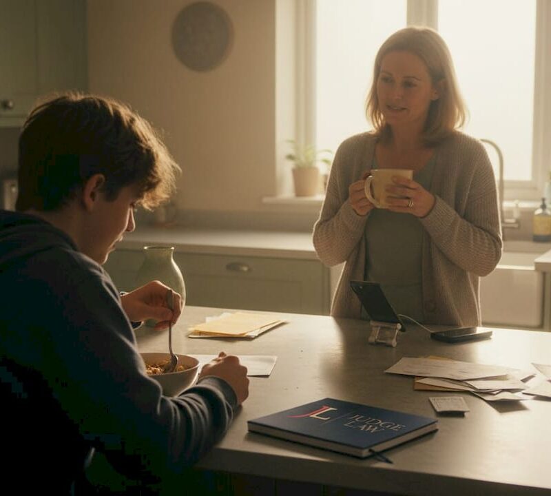 Mother and teenage son having quiet kitchen talk
