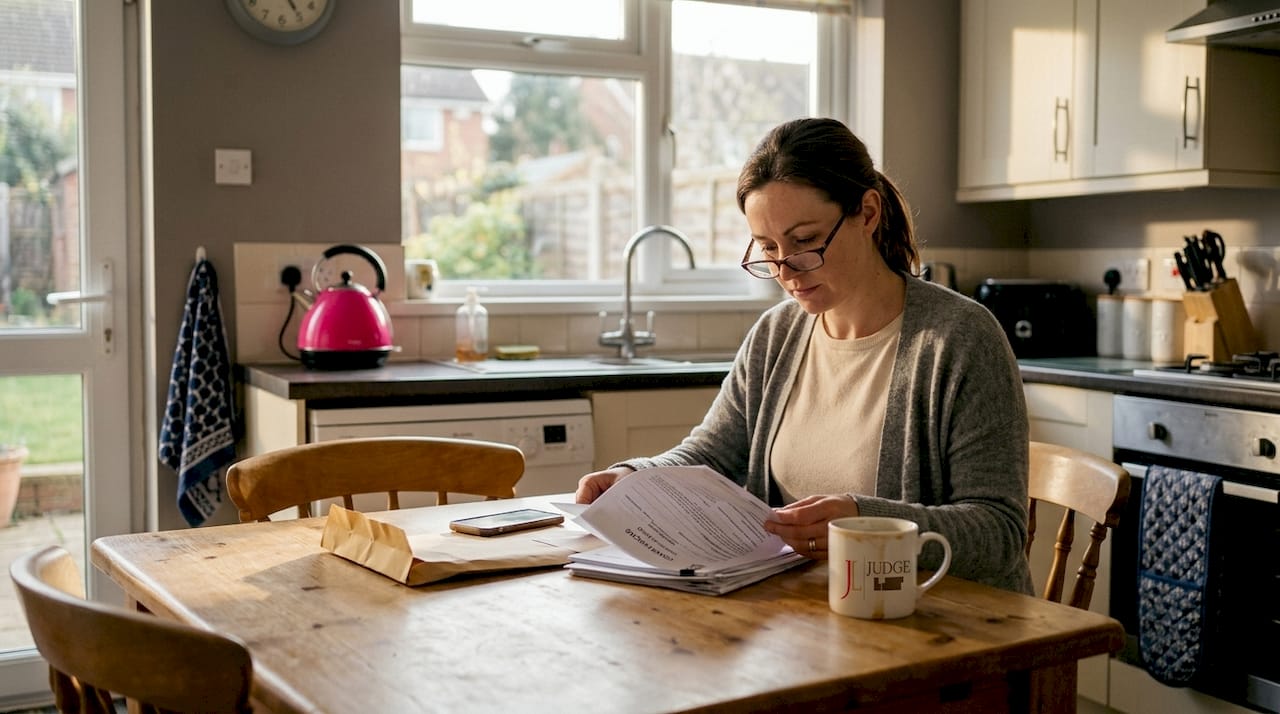 Woman reviewing divorce name change forms at table