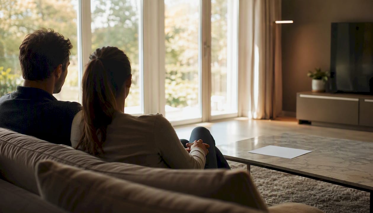 Silhouetted couple at home discussing dispute