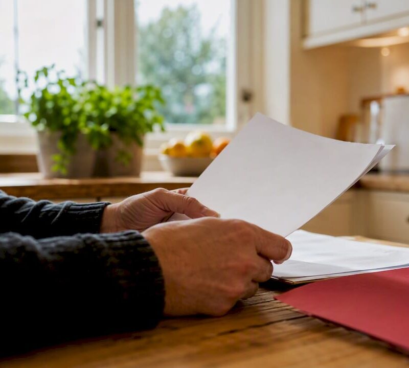 Hands holding blank estate documents